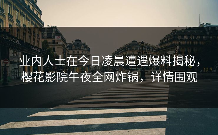 业内人士在今日凌晨遭遇爆料揭秘，樱花影院午夜全网炸锅，详情围观