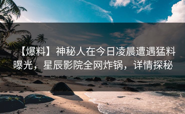 【爆料】神秘人在今日凌晨遭遇猛料曝光，星辰影院全网炸锅，详情探秘